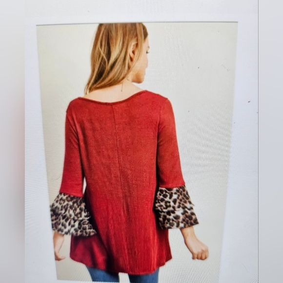 A Girl Thing Red Long Sleeve Top with Leopard Accents - Picture 3 of 5
